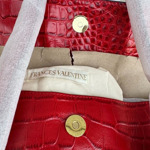 Frances Valentine Red Croc-Embossed Leather Shoulder Bag Long Strap Snap Closure - Picture 6 of 15